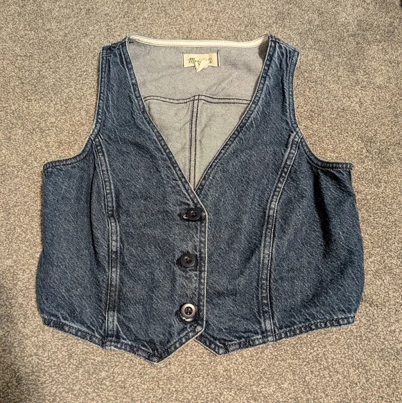 Madewell Denim Cropped Vest Size 4 - Picture 2 of 7